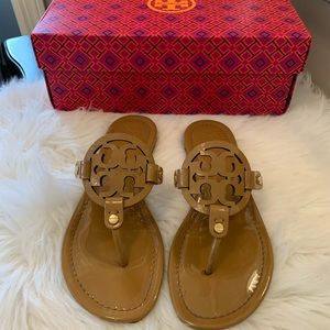 Authentic Tory Burch patent leather Miller Sandal.